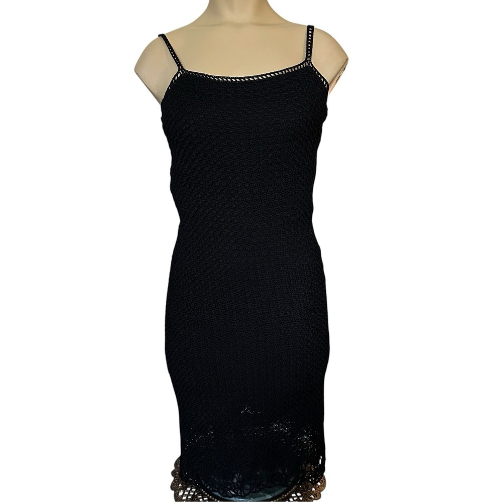 Ralph Lauren Hand Knit Bodycon Crochet Midi Dress Women's Size XS Black 90s Y2K
